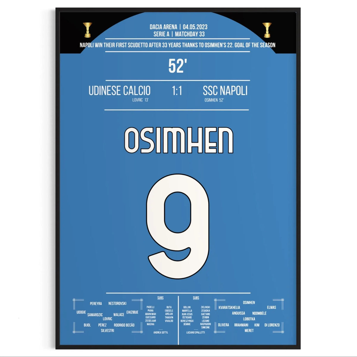 Naples' 3rd Scudetto after 33 years against Udinese