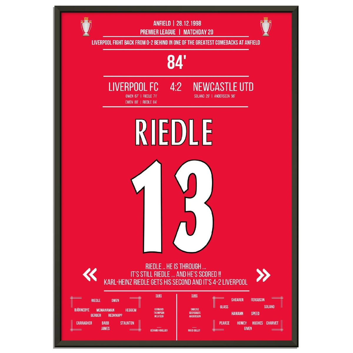 Riedle's Doppelpack bei Liverpools wilder Aufholjagd gegen Newcastle 1998