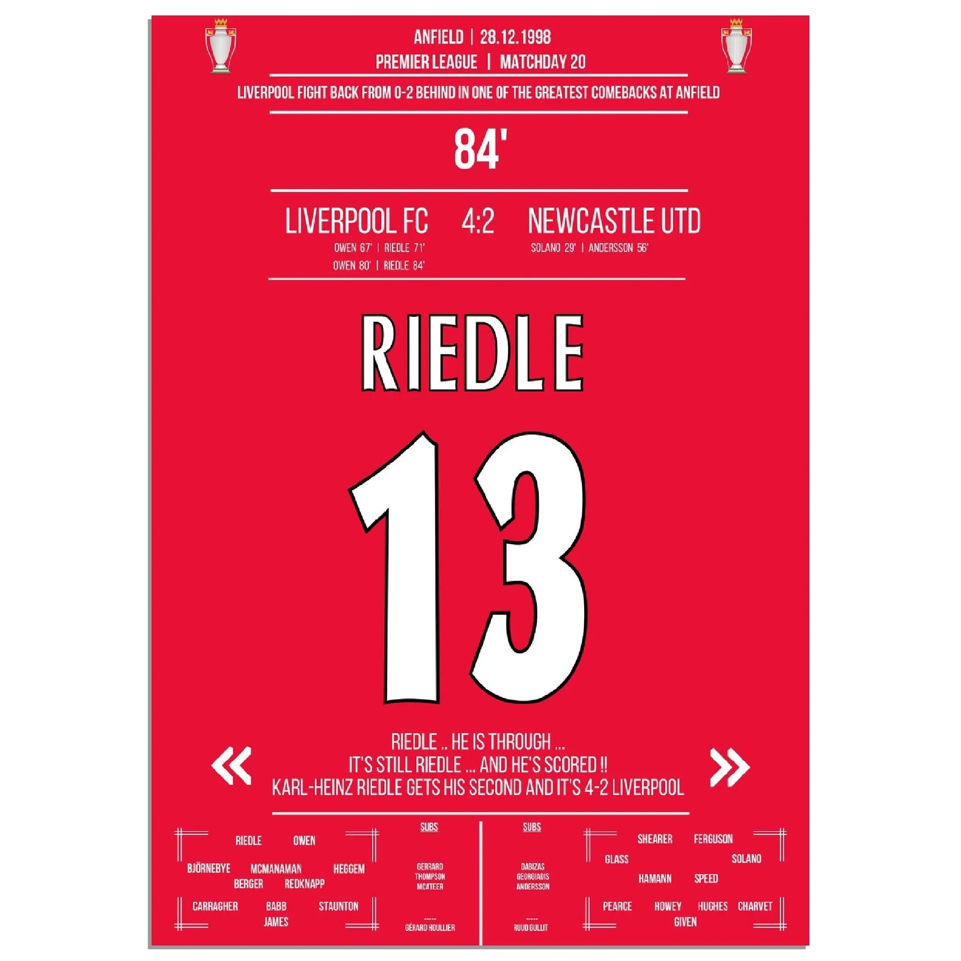 Riedle's Doppelpack bei Liverpools wilder Aufholjagd gegen Newcastle 1998 