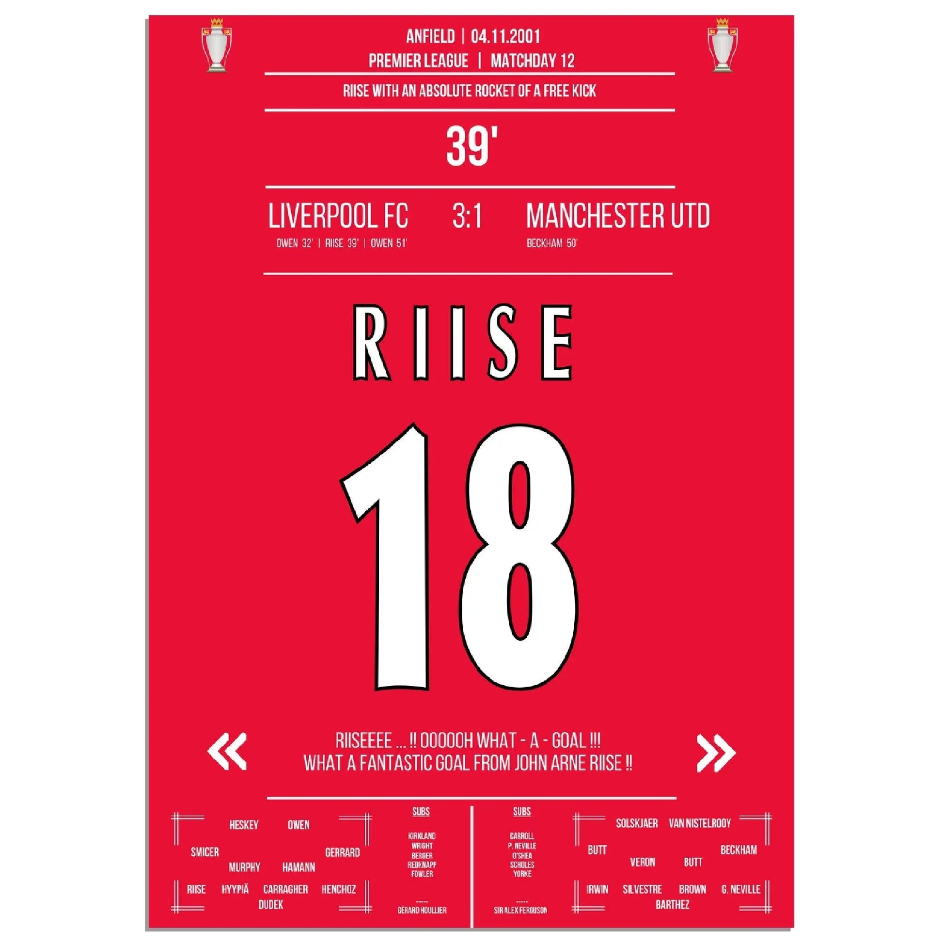 Riise packt den Hammer aus bei Liverpools Heimsieg gegen ManU in 2001 