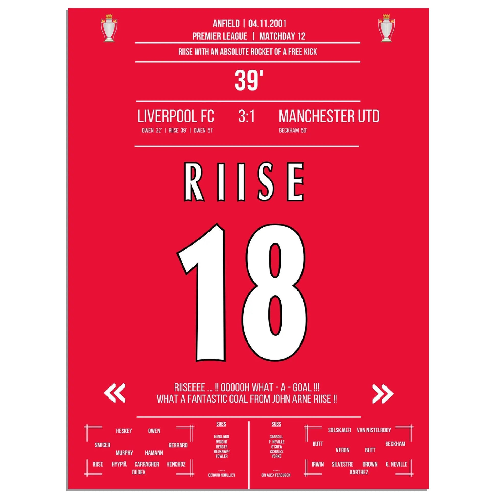 Riise packt den Hammer aus bei Liverpools Heimsieg gegen ManU in 2001 