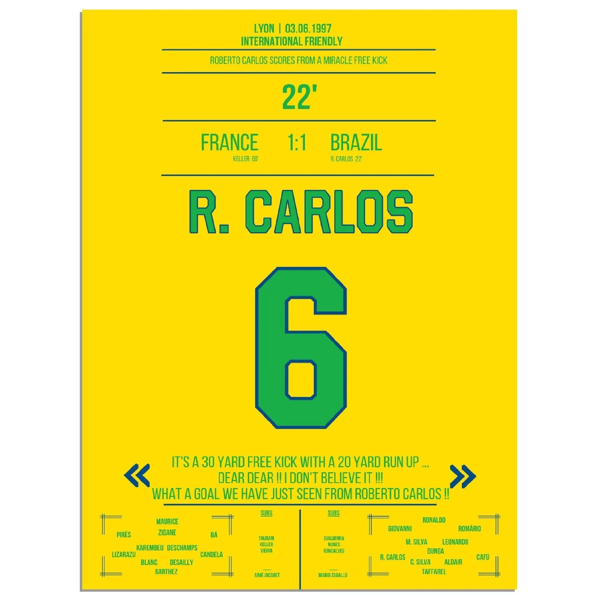 Roberto Carlos magischer Freistoss gegen Frankreich 