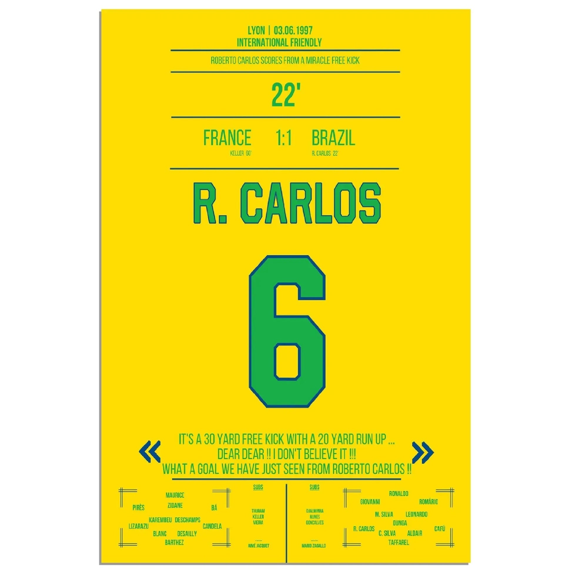 Roberto Carlos magischer Freistoss gegen Frankreich 