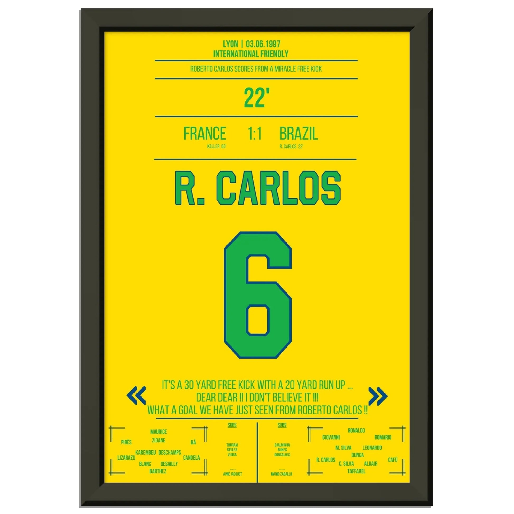 Roberto Carlos magischer Freistoss gegen Frankreich 