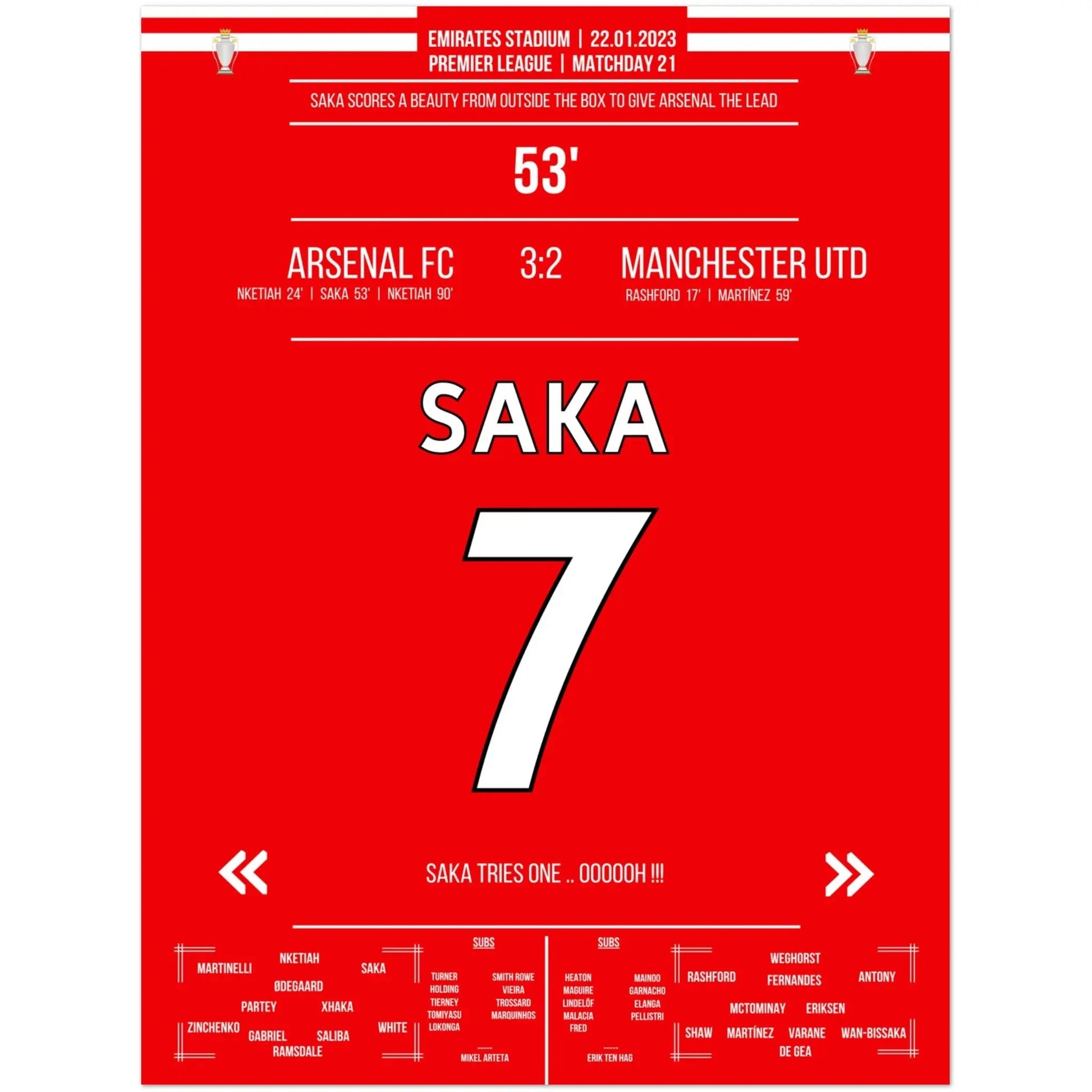 Saka's Traumtor aus der Distanz gegen ManU 