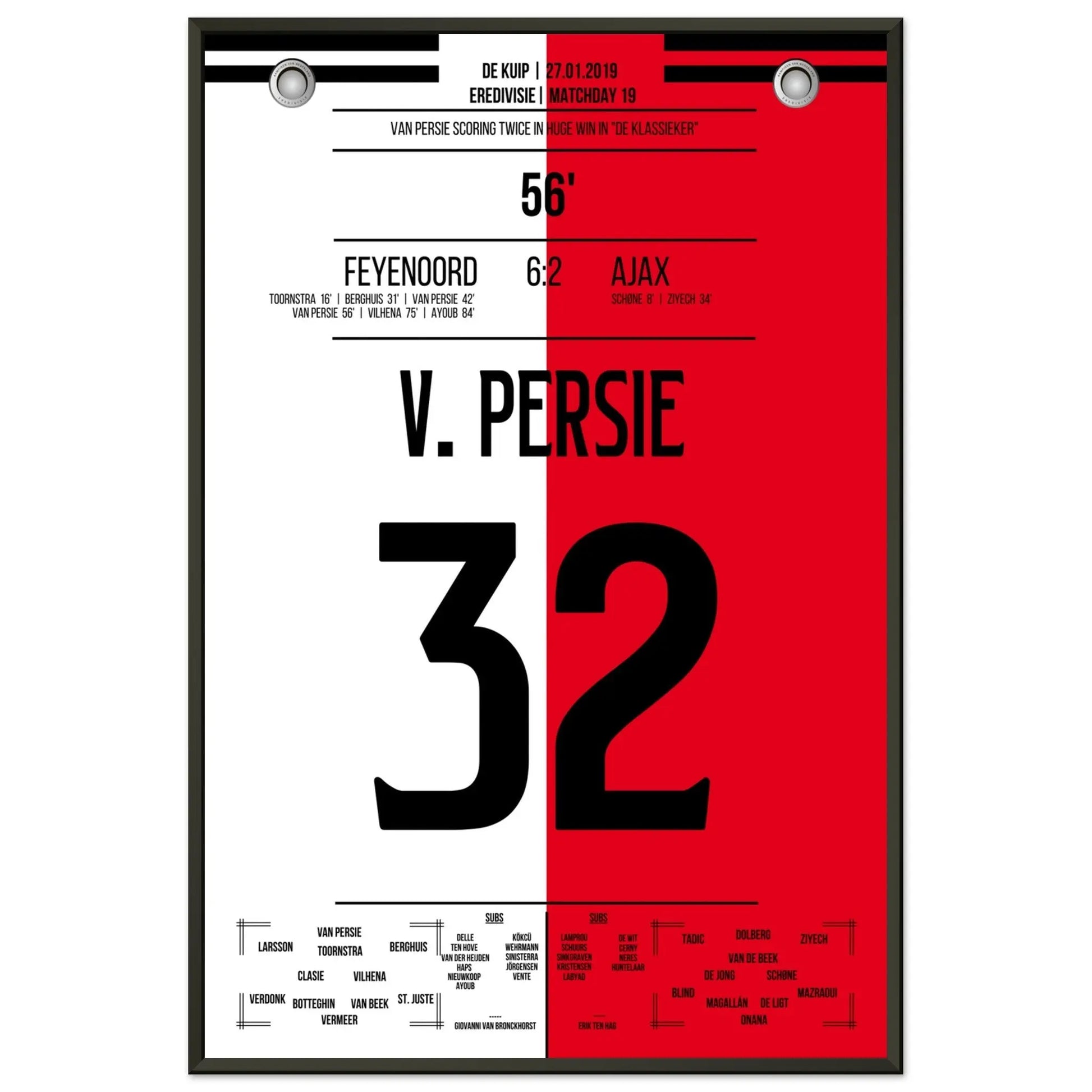 Van Persie mit Doppelpack im "De Klassieker" 2019 60x90-cm-24x36-Schwarzer-Aluminiumrahmen