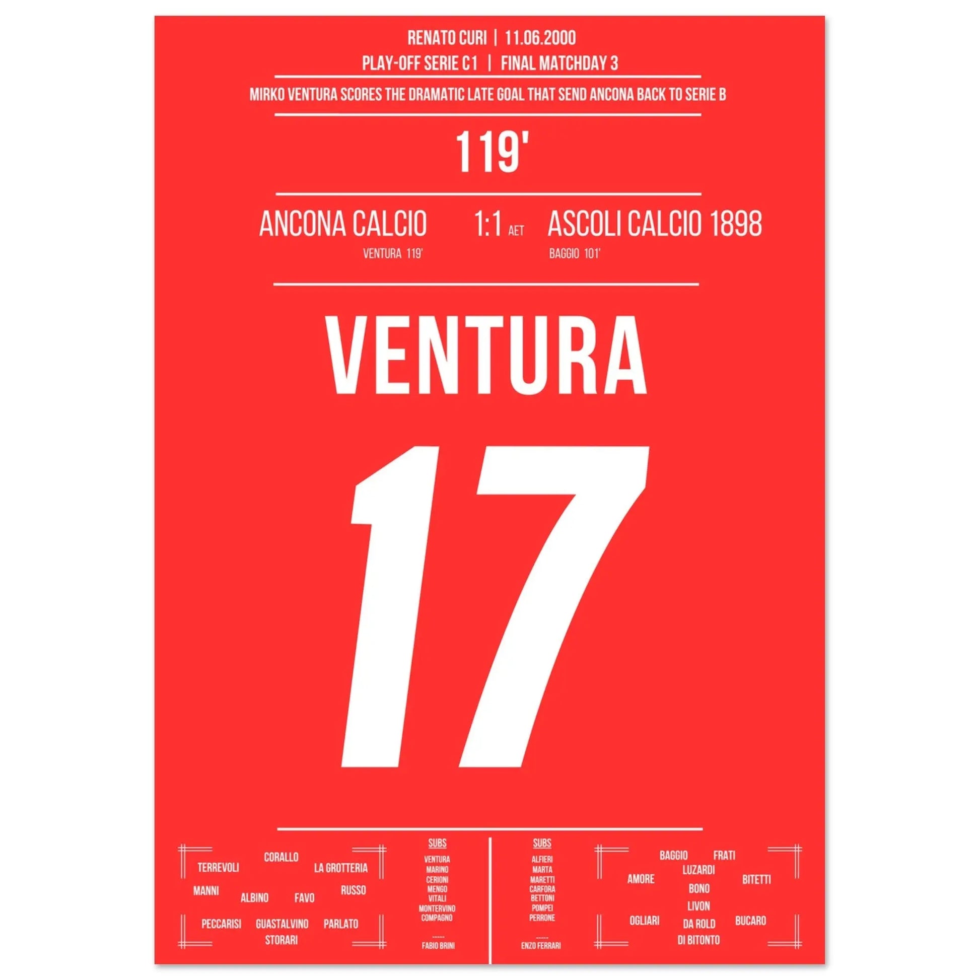 Ventura's Tor zum Aufstieg von Ancona gegen Ascoli in 2000 A4-21x29.7-cm-8x12-Ohne-Rahmen