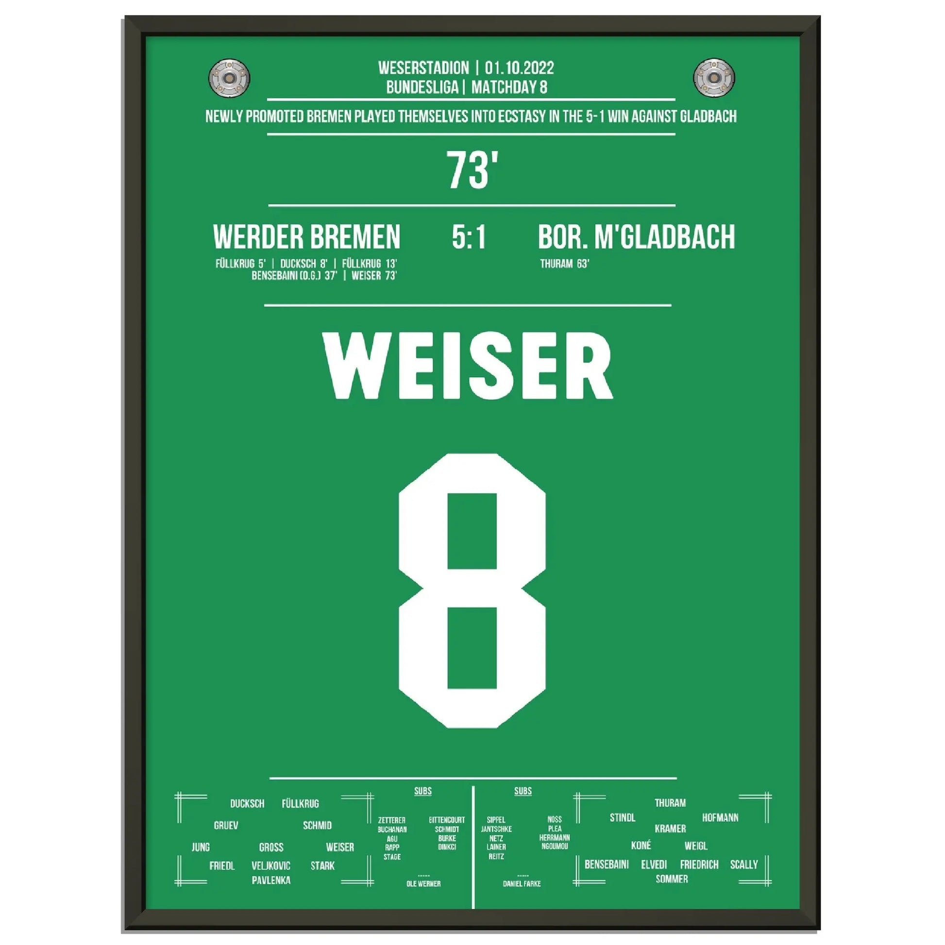 Weiser krönt Bremen's Gala-Sieg gegen Gladbach 2022 