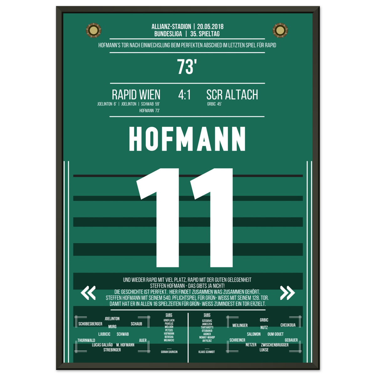 Les adieux parfaits d'Hofmann lors du dernier match pour le Rapid