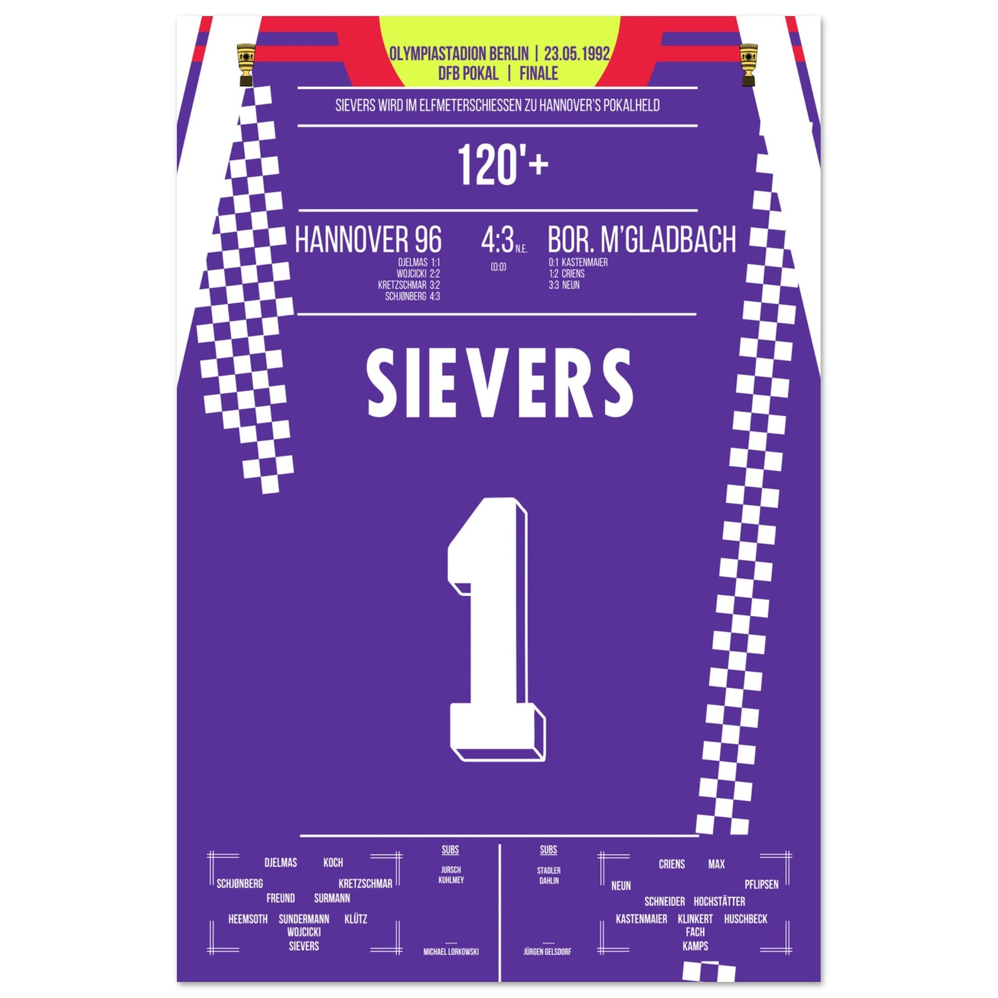 Sievers wird zu Hannover's Pokalheld 1992 60x90-cm-24x36-Ohne-Rahmen