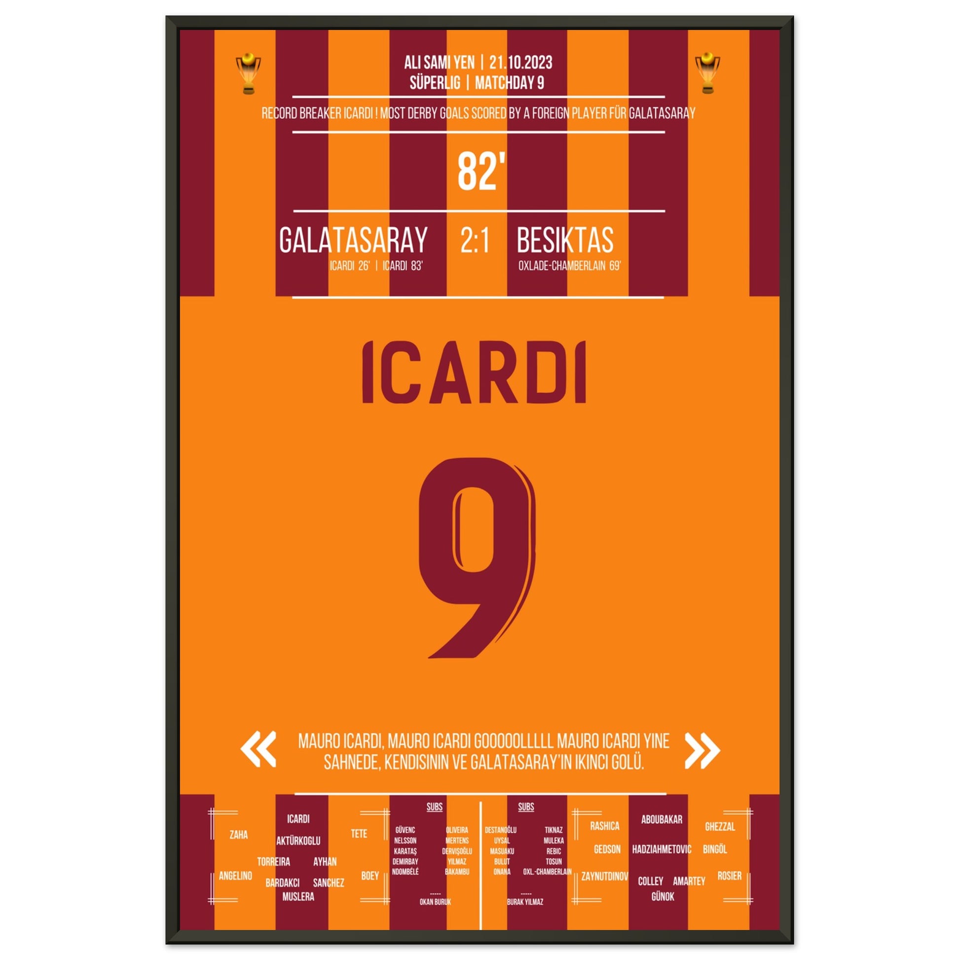 Man Of The Match Icardi bricht den Rekord gegen Besiktas 60x90-cm-24x36-Schwarzer-Aluminiumrahmen
