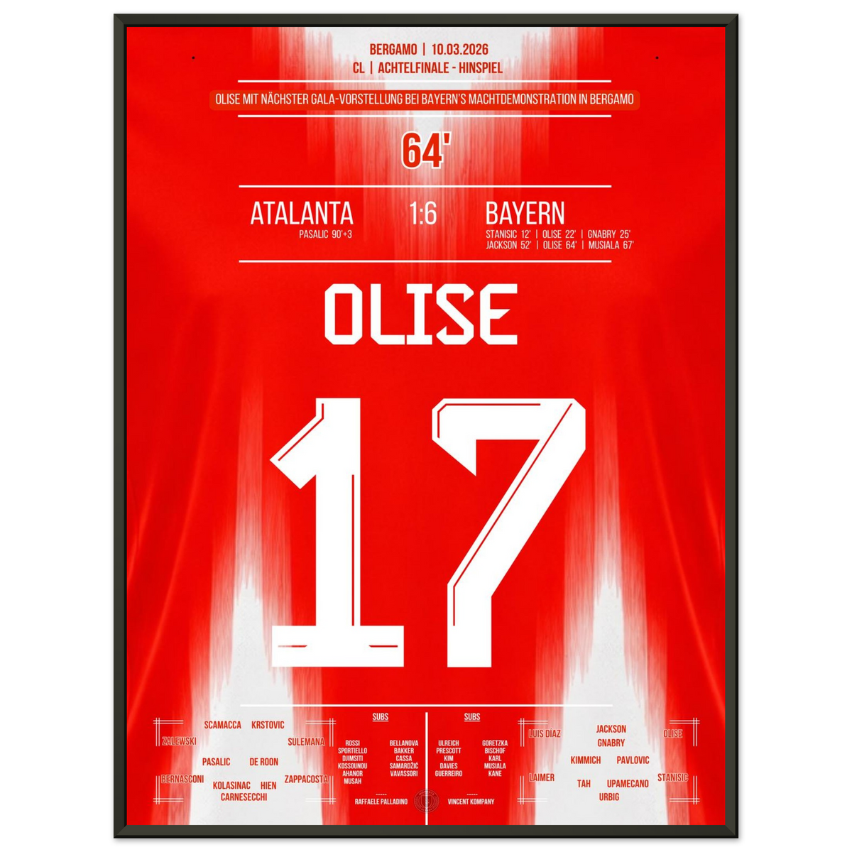 Apparition d'Olise au spectacle du Bayern à Bergame