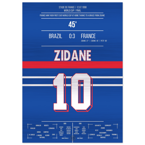 (Metal Print) Zidane header brace for France's first World Cup title in 1998 against Brazil