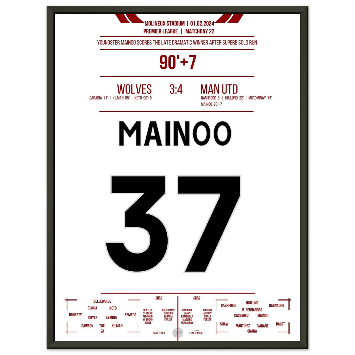 Mainoo's dramatic winning goal against the Wolves