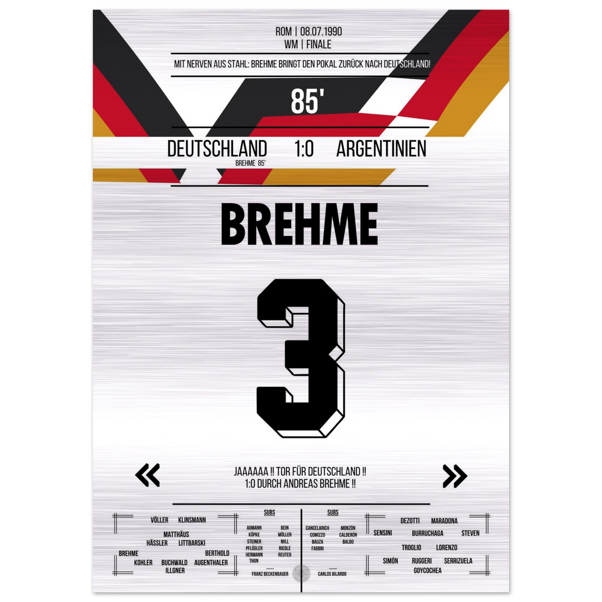 (Metal Print) Penalty de Brehme contre l'Argentine lors de la finale de la Coupe du monde 1990