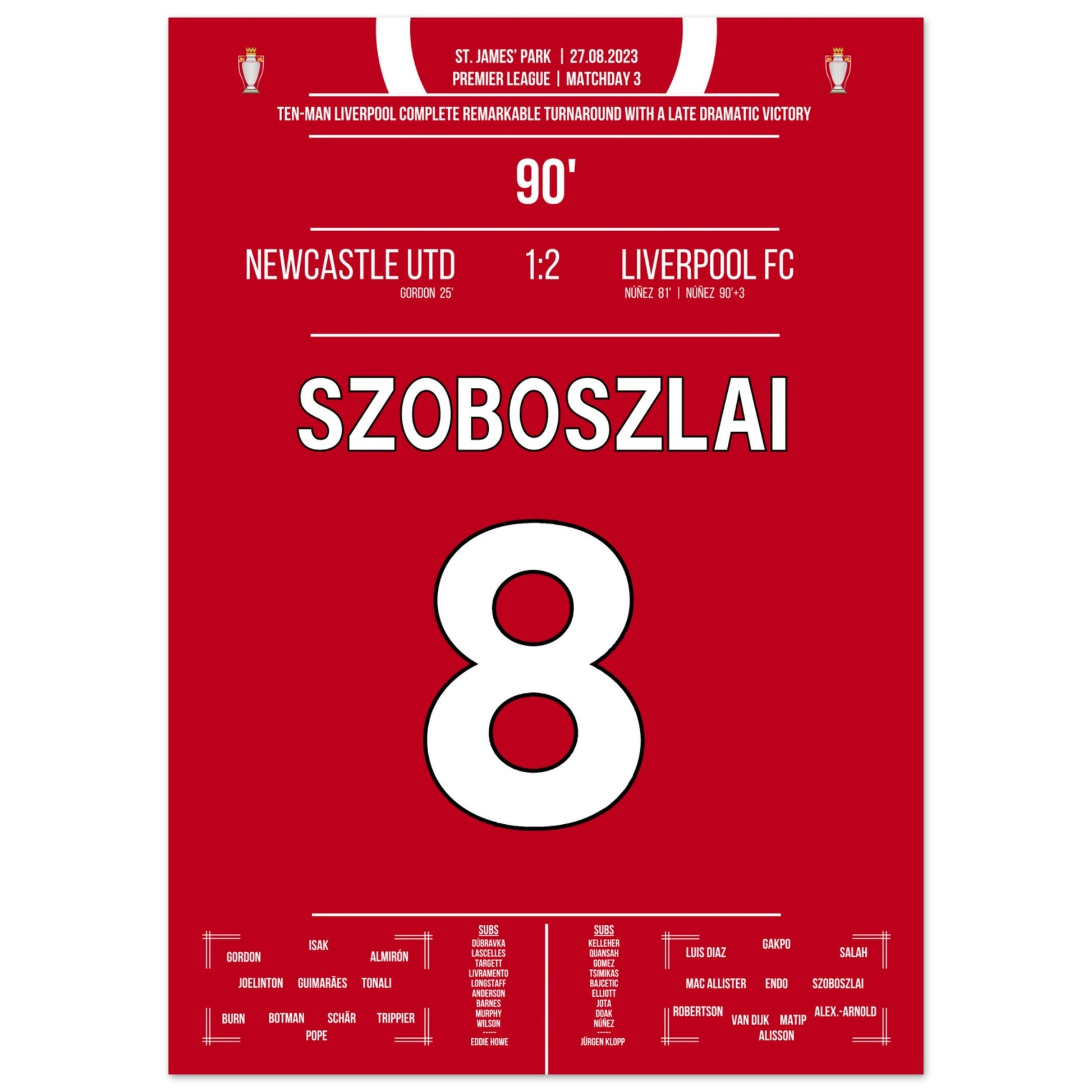 Liverpool's spätes Comeback in Unterzahl im St. James' Park 50x70-cm-20x28-Ohne-Rahmen