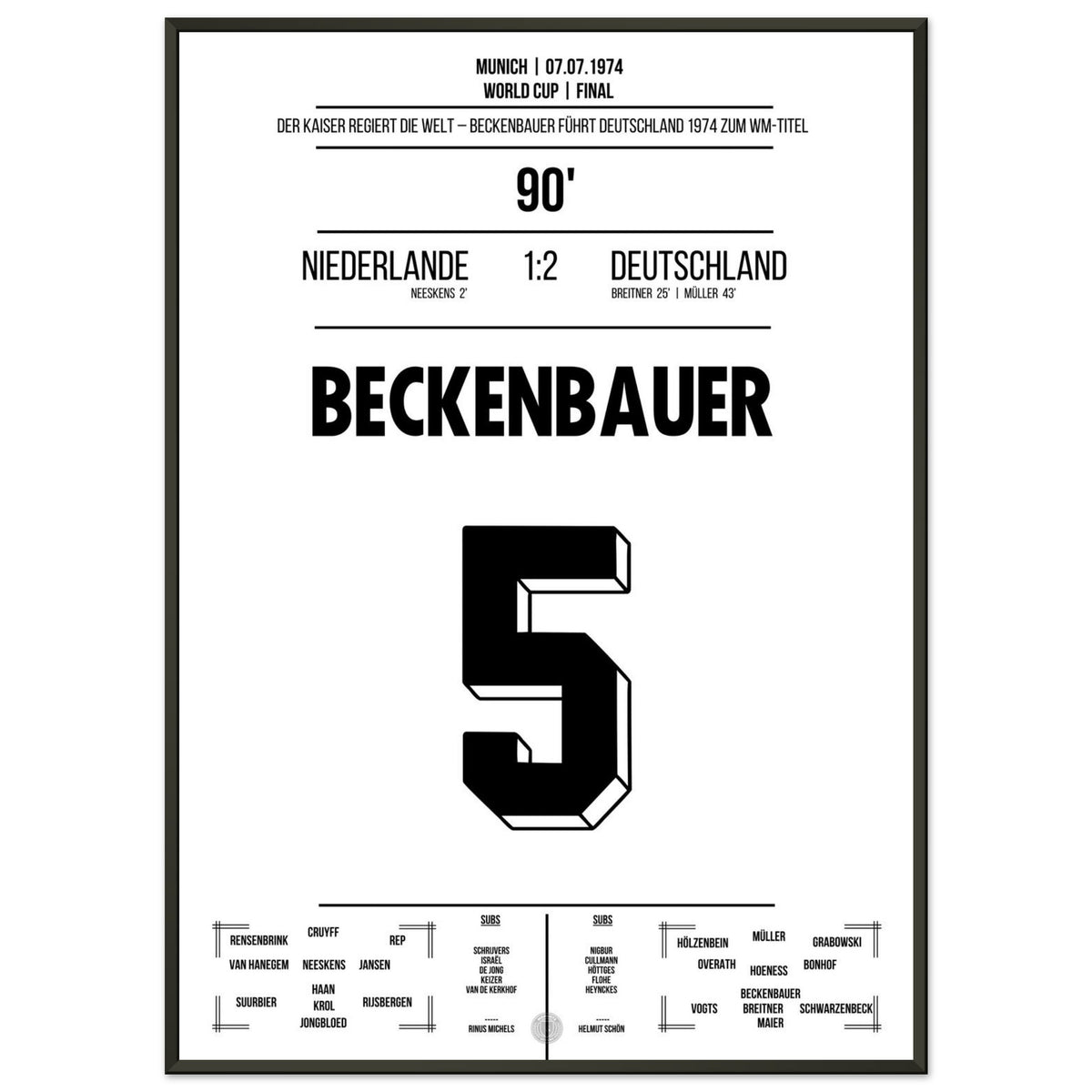 Beckenbauer mène l'Allemagne à son deuxième titre de champion du monde en 1974