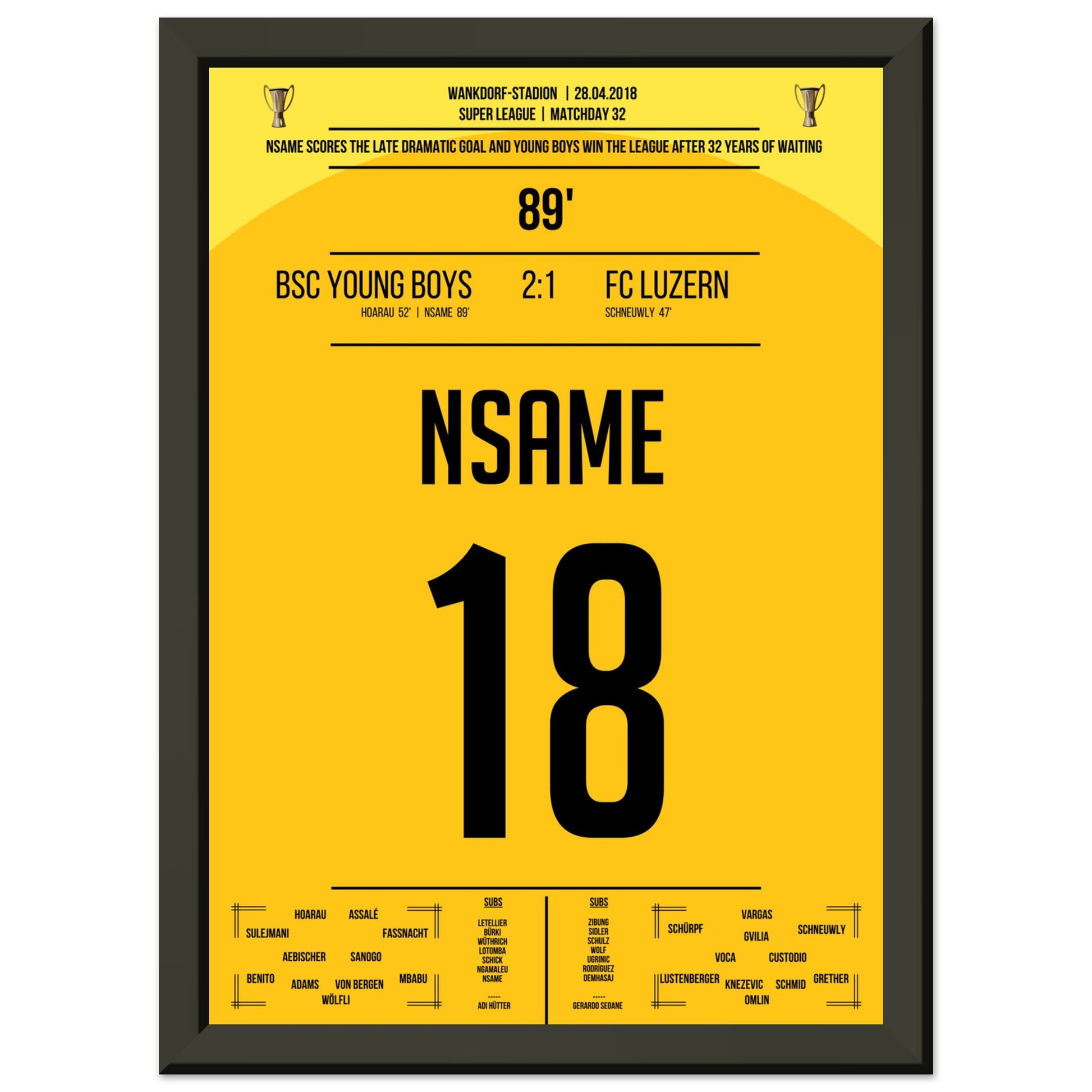 Nsame's Siegtreffer zur ersten Meisterschaft für Young Boys Bern nach 32 Jahren A4-21x29.7-cm-8x12-Schwarzer-Aluminiumrahmen