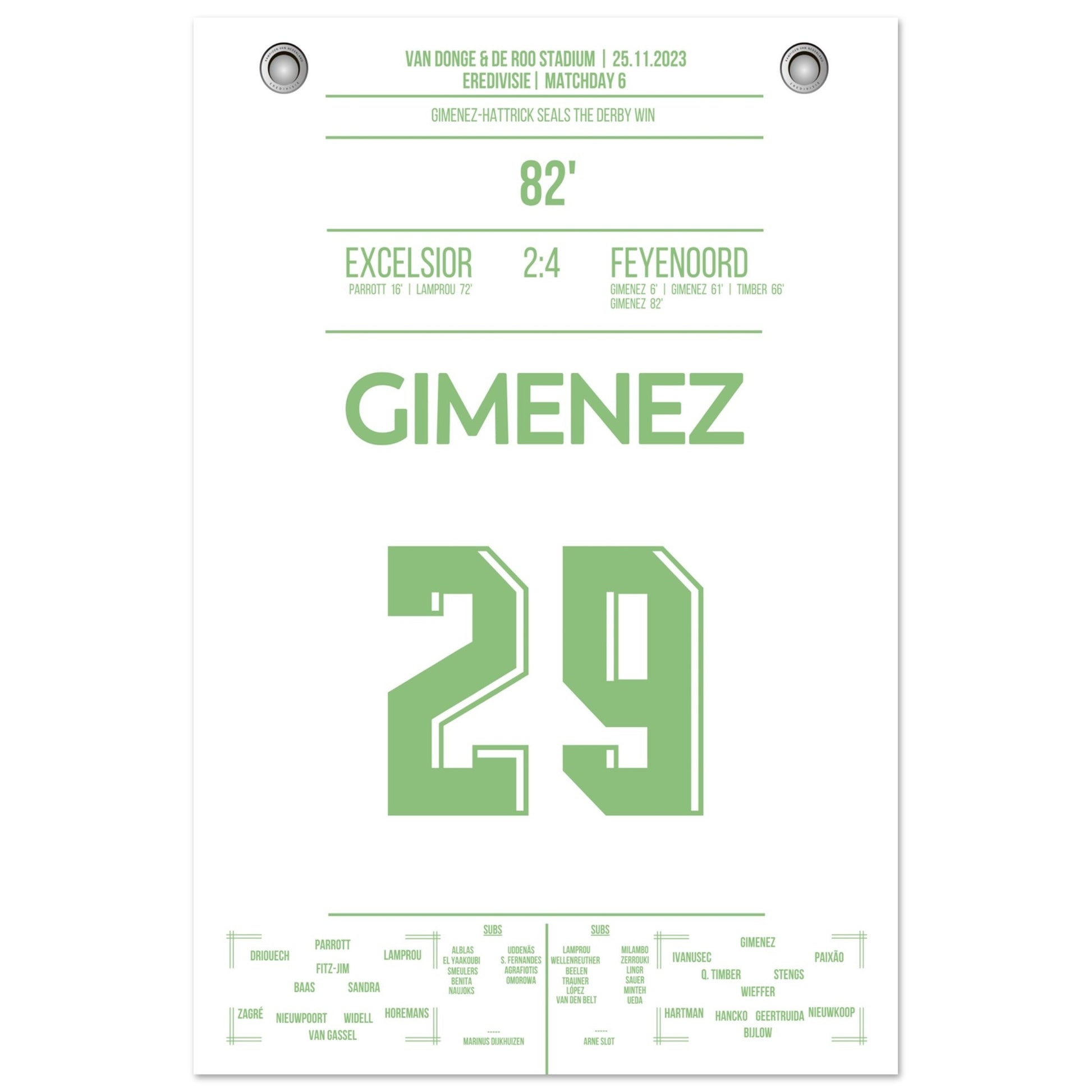 Gimenez-Hattrick beim Derby Sieg gegen Excelsior 60x90-cm-24x36-Ohne-Rahmen