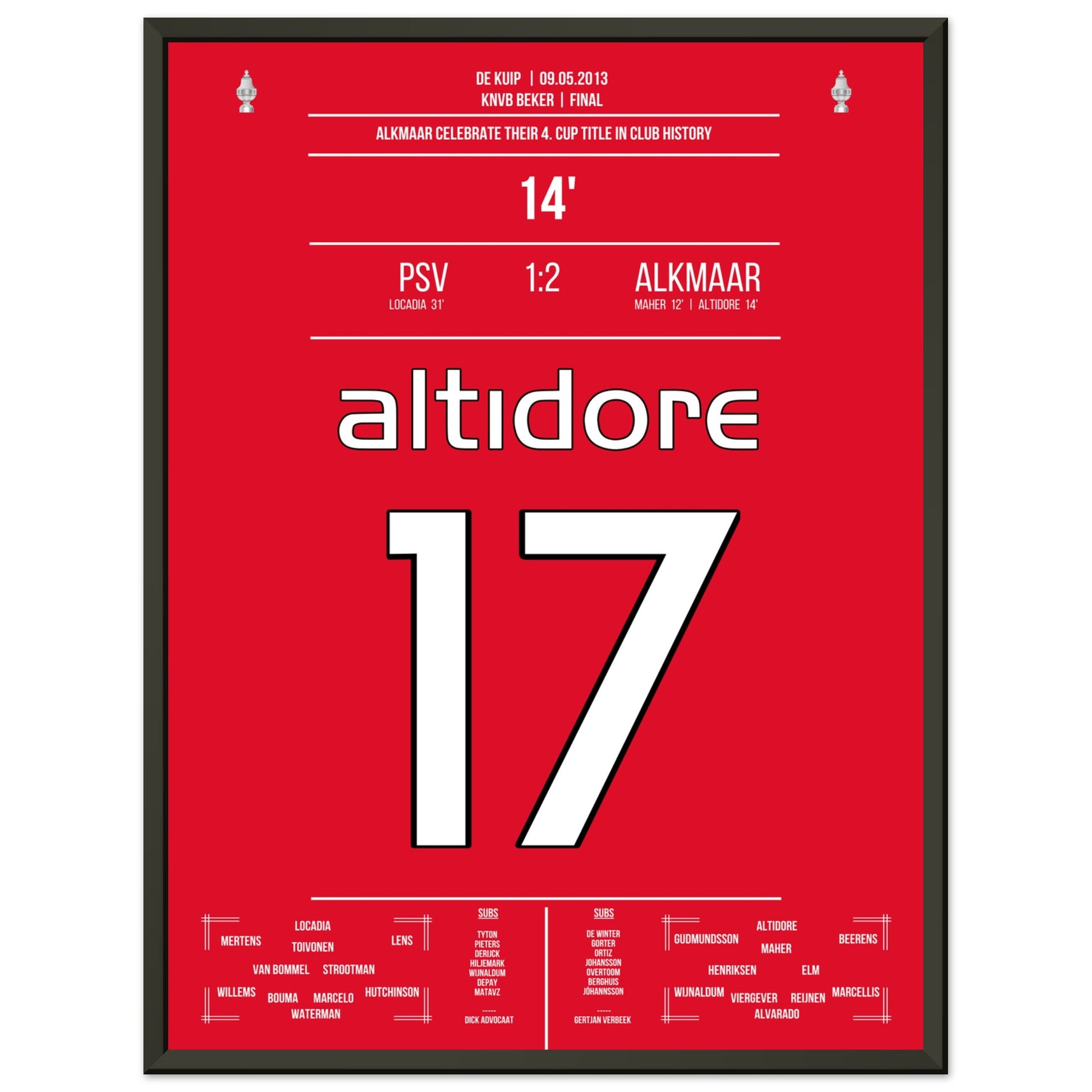 Alkmaar gewinnt zum vierten mal in der Vereinsgeschichte den Pokal 45x60-cm-18x24-Schwarzer-Aluminiumrahmen