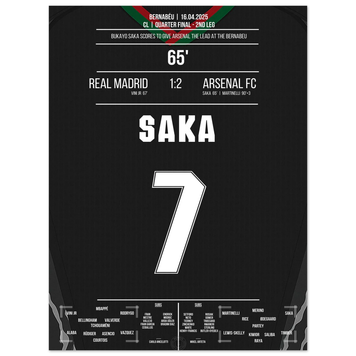 Saka a marqué comme Thierry Henry en 2006 pour porter le score à 1-0 au Bernabeu