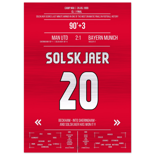 (Metal Print) Solskjaer scores in the most memorable comeback in history in the 1999 final against Bayern
