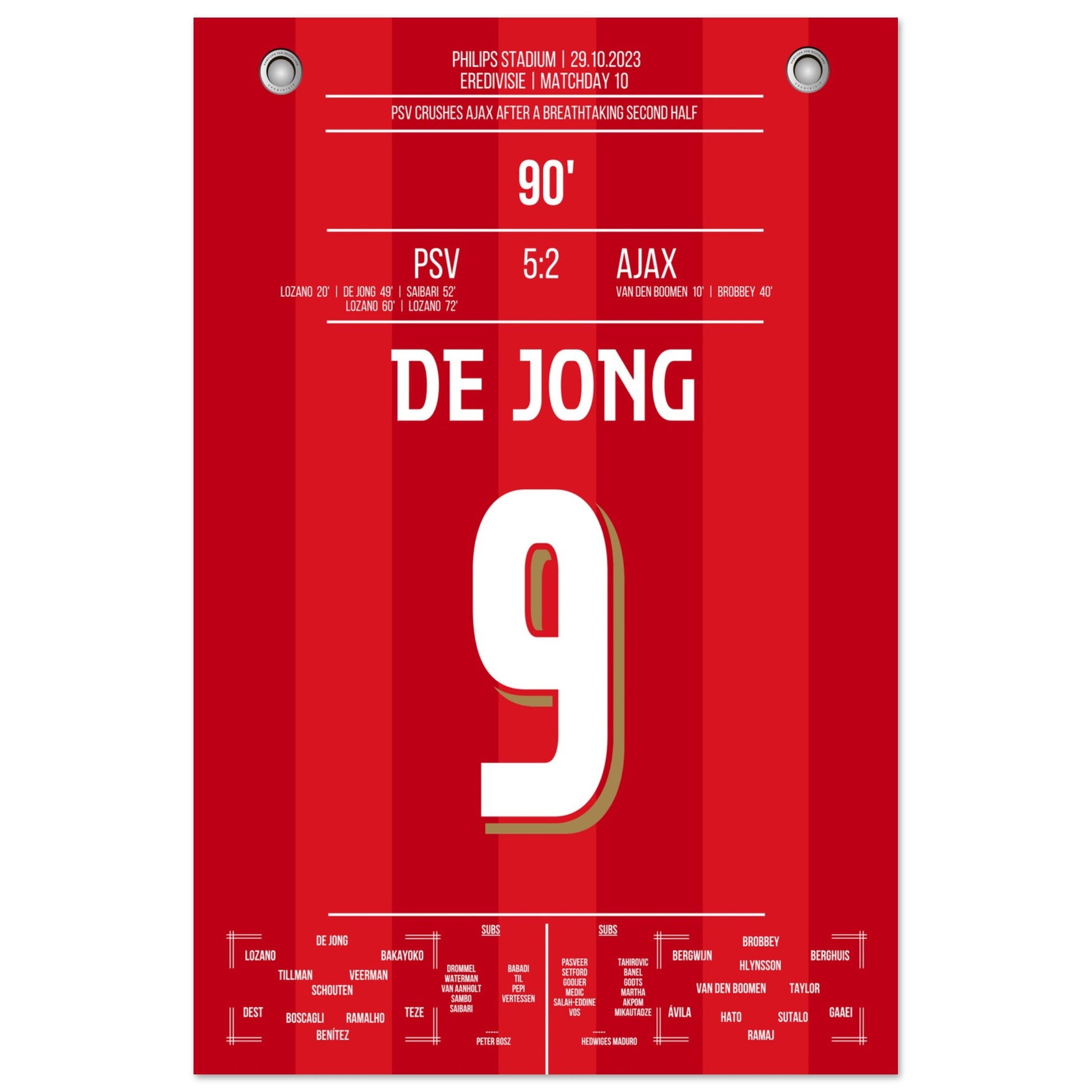 PSV's 5-2 Kantersieg gegen Ajax in 2023 60x90-cm-24x36-Ohne-Rahmen