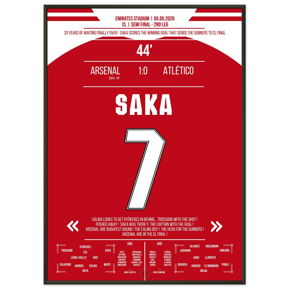 Starboy Saka mène à nouveau Arsenal à une finale de CL après 20 ans