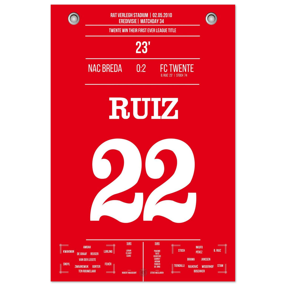 B. Ruiz a ouvert le score pour le premier titre de champion de Twente dans l'histoire du club