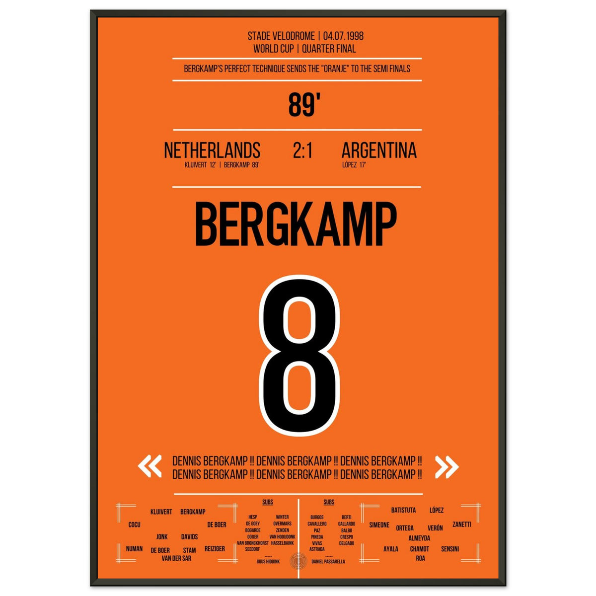 Dennis Bergkamp but de rêve lors de la Coupe du Monde 1998 en quart de finale Pays-Bas - Argentine