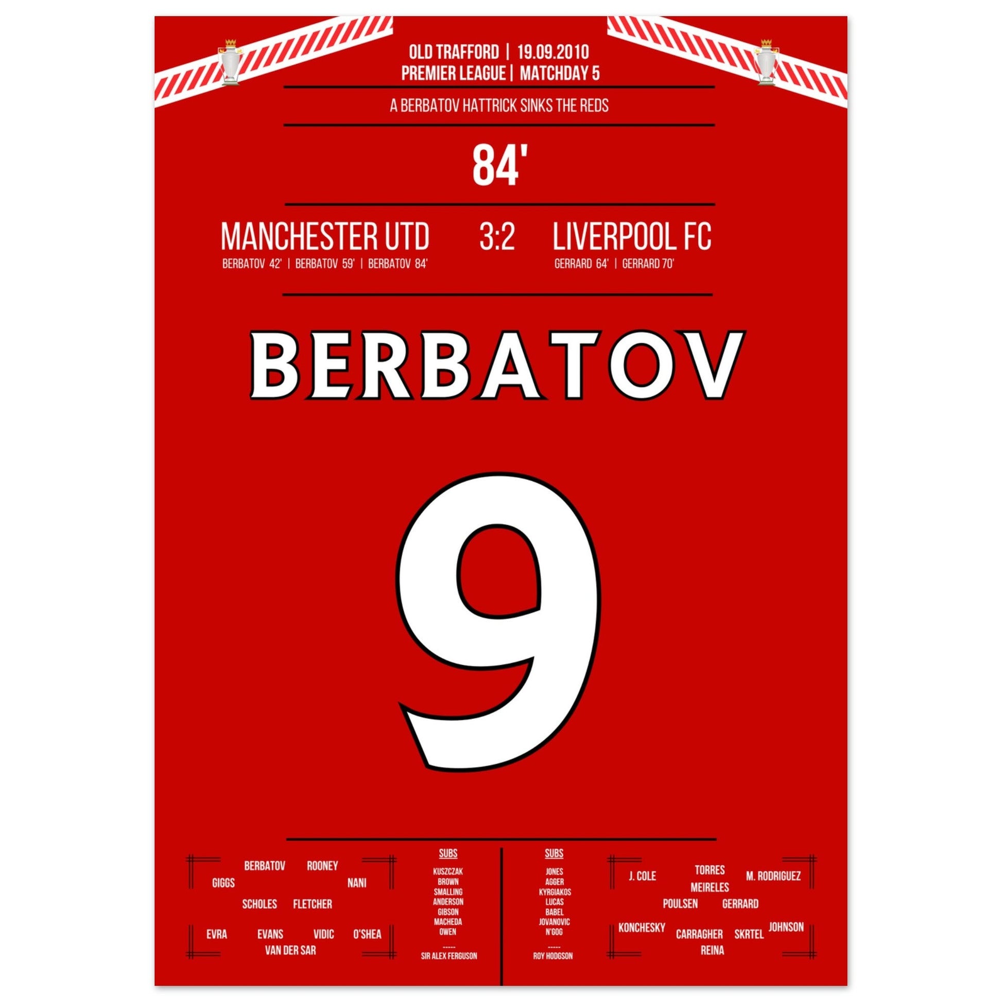 Berbatov-Hattrick versenkt die Reds im Derby 2010 50x70-cm-20x28-Ohne-Rahmen