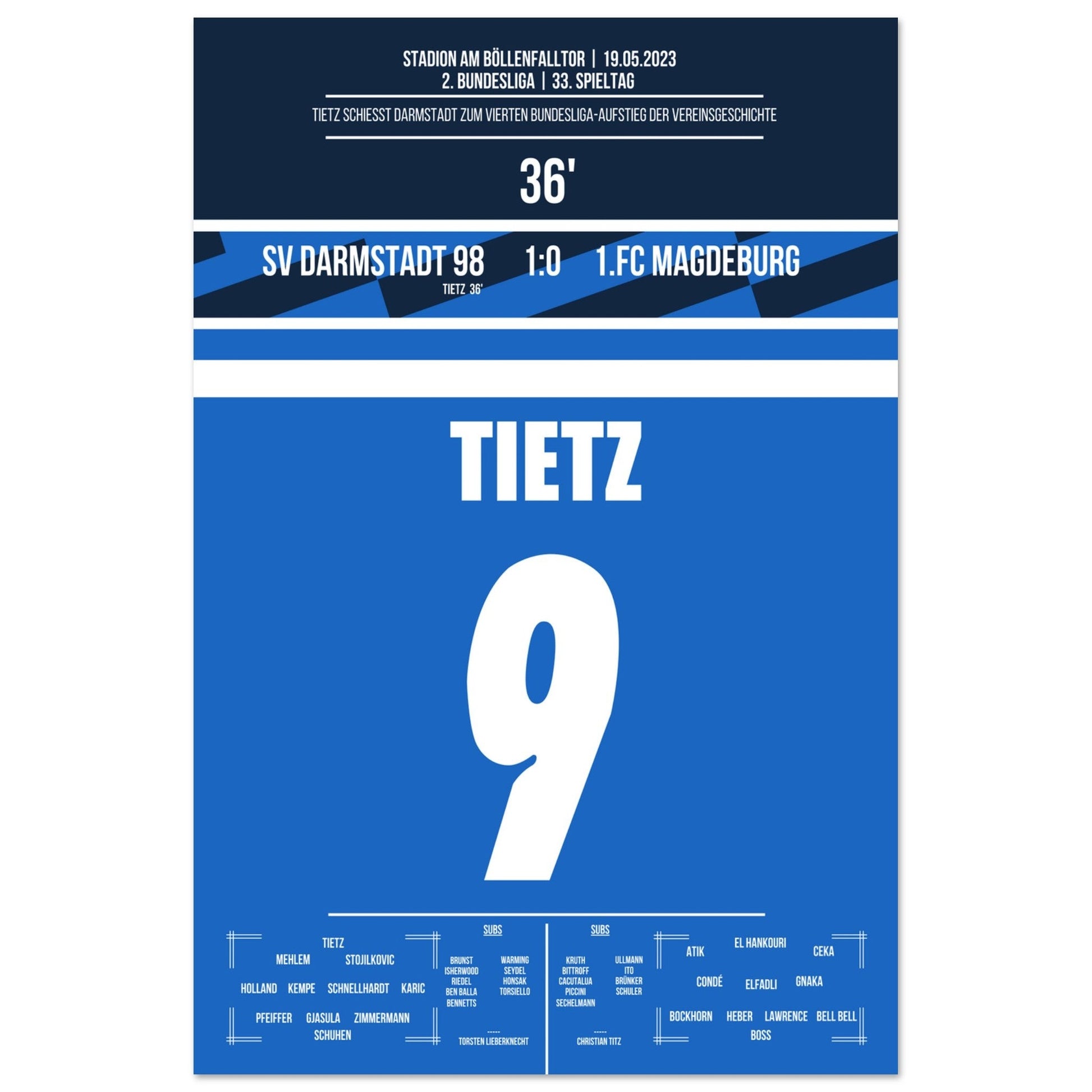 Darmstadt's Wiederaufstieg in die Bundesliga in 2023 60x90-cm-24x36-Ohne-Rahmen