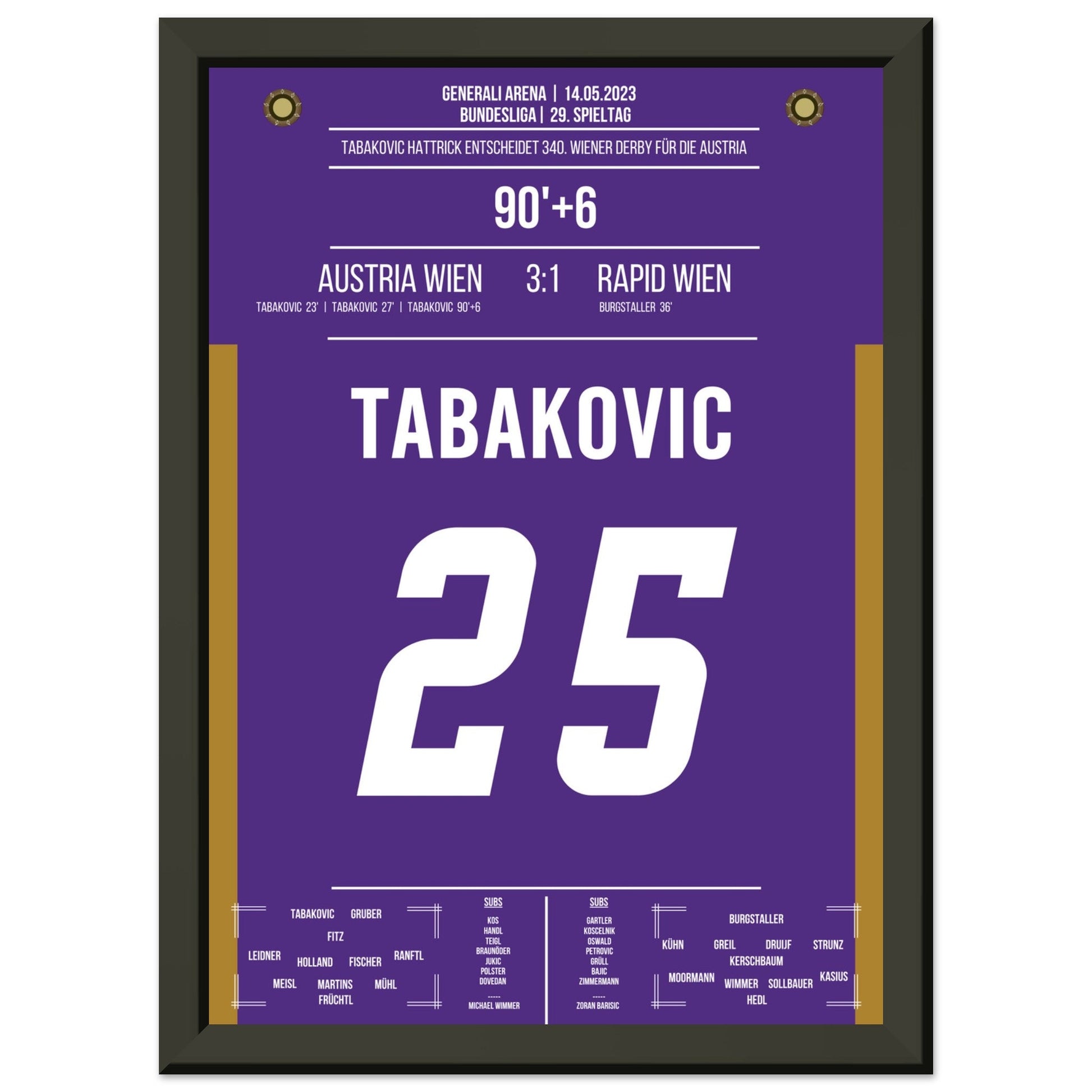 Hattrick von Tabakovic im 340. Wiener Derby A4-21x29.7-cm-8x12-Schwarzer-Aluminiumrahmen
