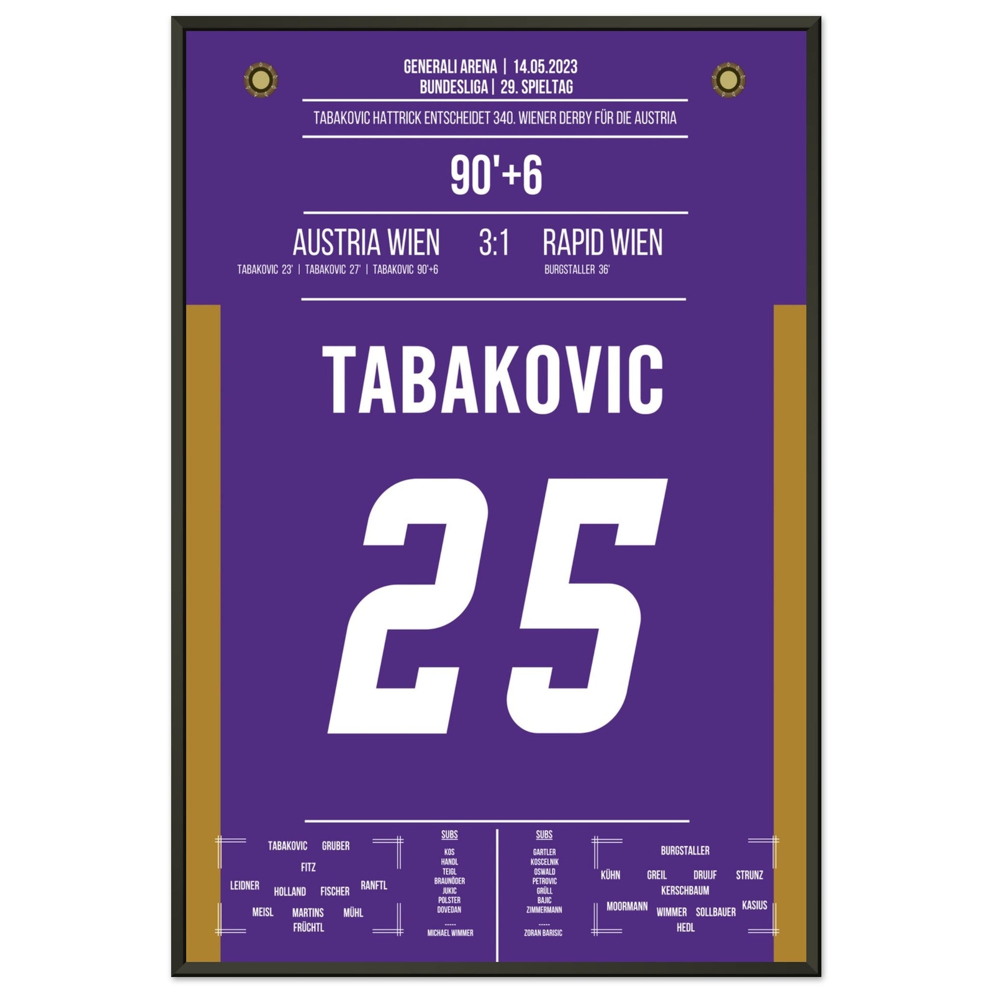 Hattrick von Tabakovic im 340. Wiener Derby 60x90-cm-24x36-Schwarzer-Aluminiumrahmen