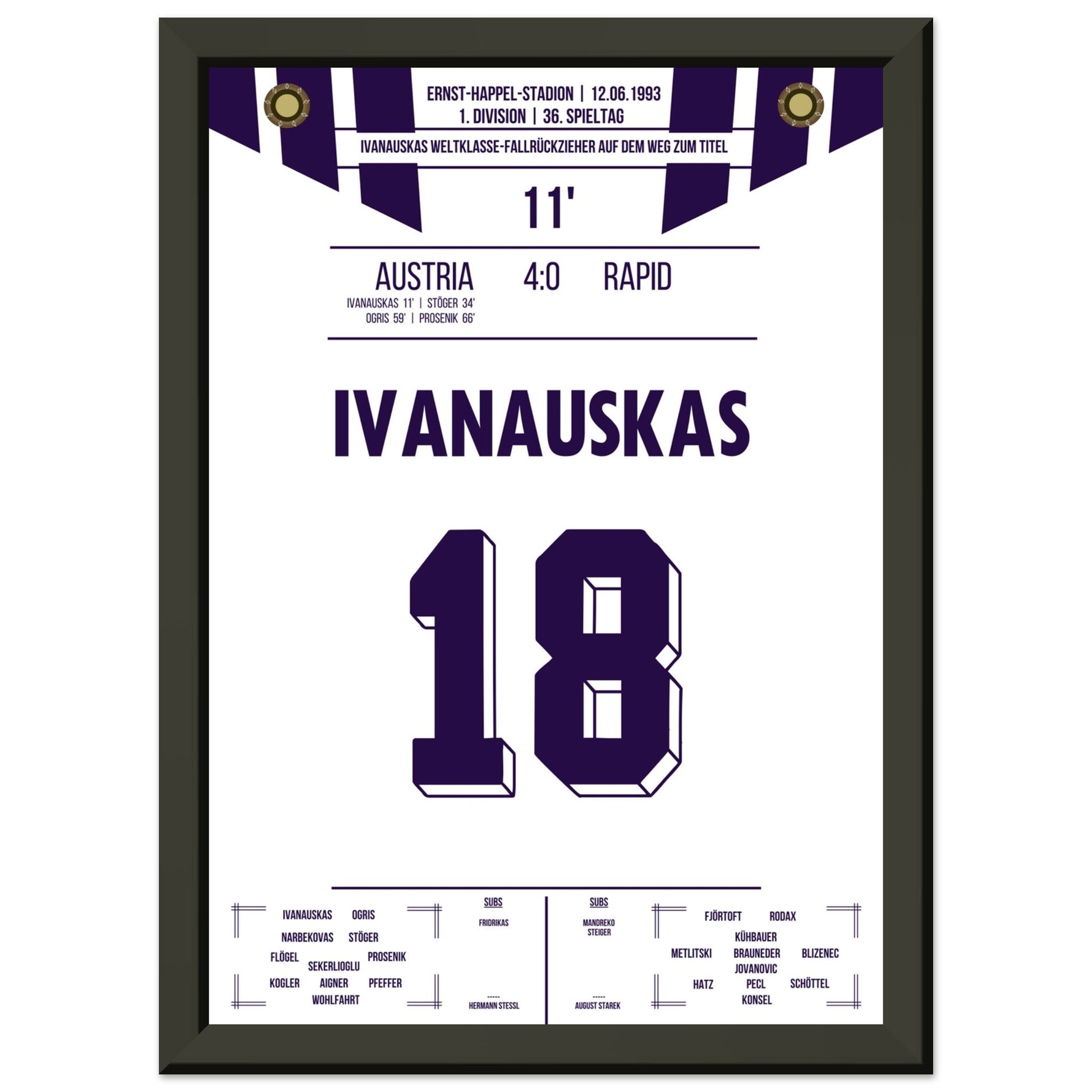 Ivanauskas Weltklasse-Fallrückzieher zu Austria's Meisterschaft 1993 A4-21x29.7-cm-8x12-Schwarzer-Aluminiumrahmen