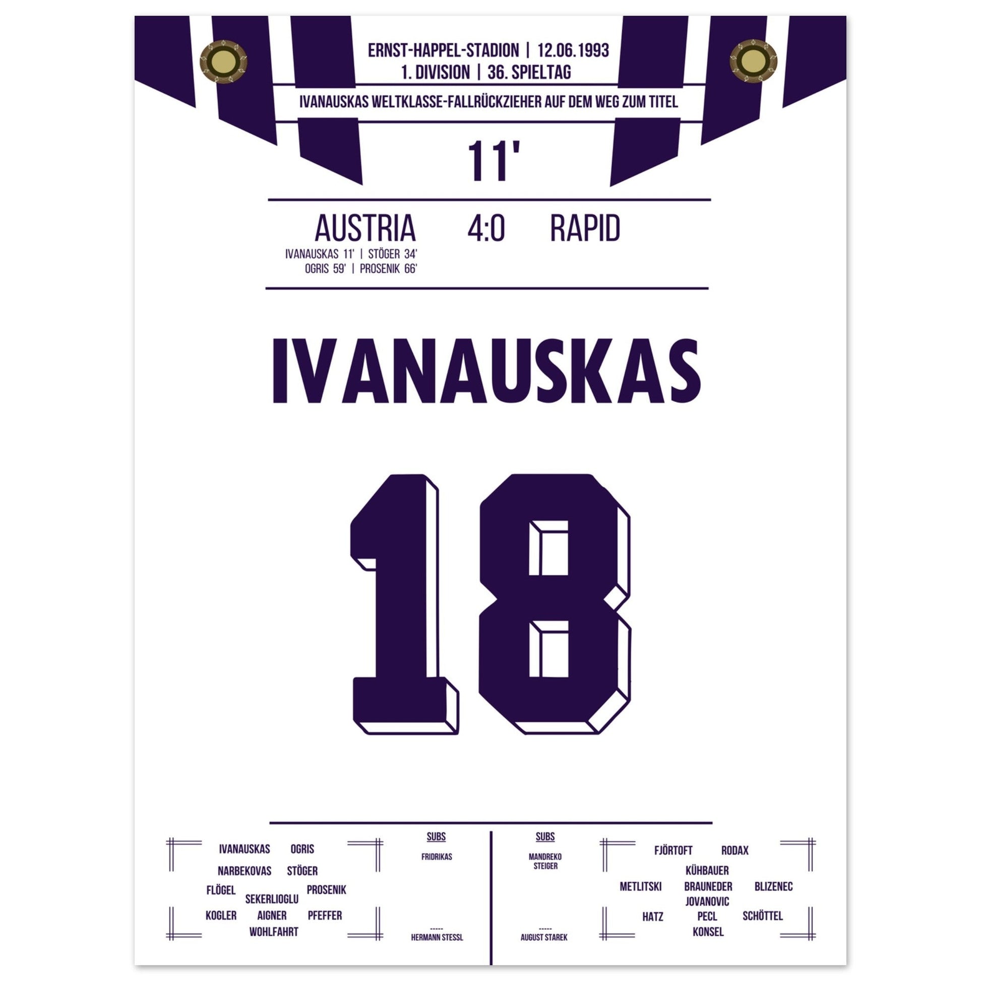 Ivanauskas Weltklasse-Fallrückzieher zu Austria's Meisterschaft 1993 45x60-cm-18x24-Ohne-Rahmen