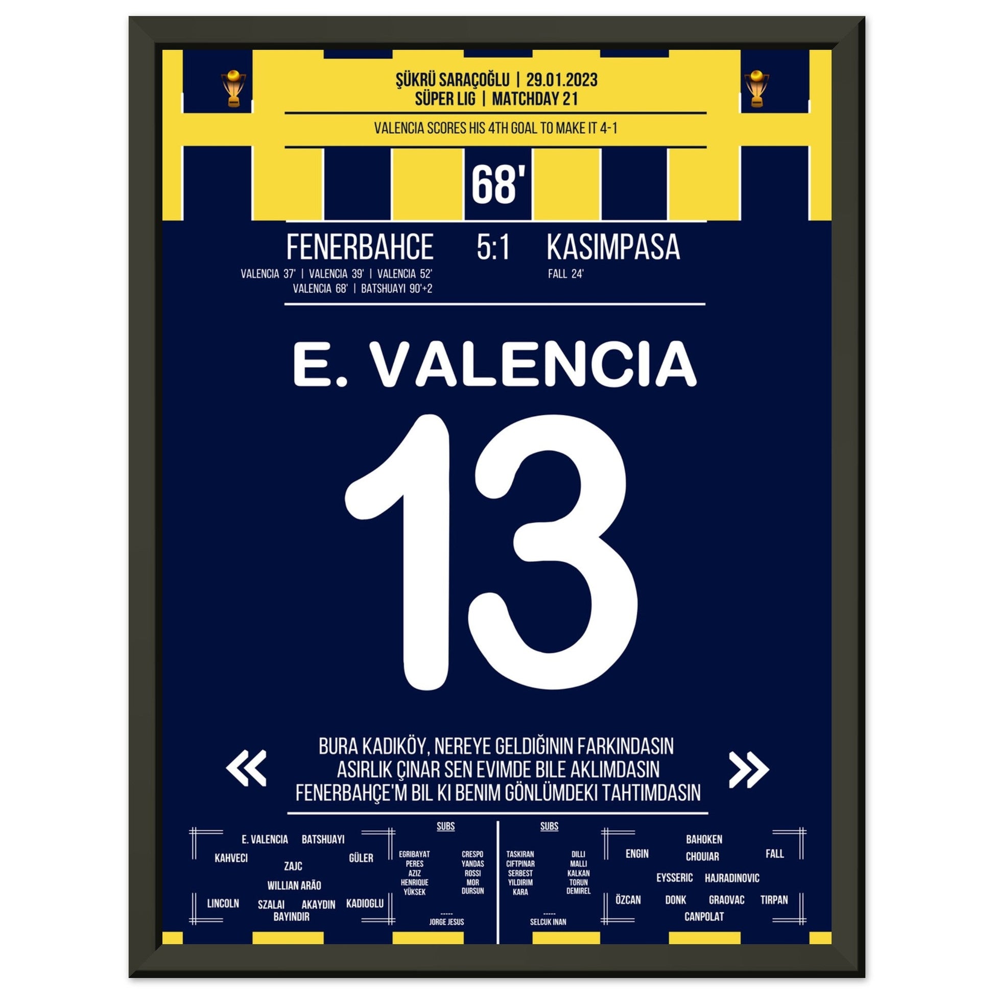 Viererpack von Enner Valencia gegen Kasimpasa in 2023 30x40-cm-12x16-Schwarzer-Aluminiumrahmen