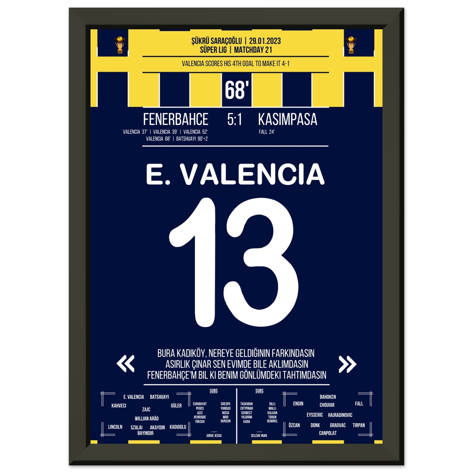 Viererpack von Enner Valencia gegen Kasimpasa in 2023 A4-21x29.7-cm-8x12-Schwarzer-Aluminiumrahmen